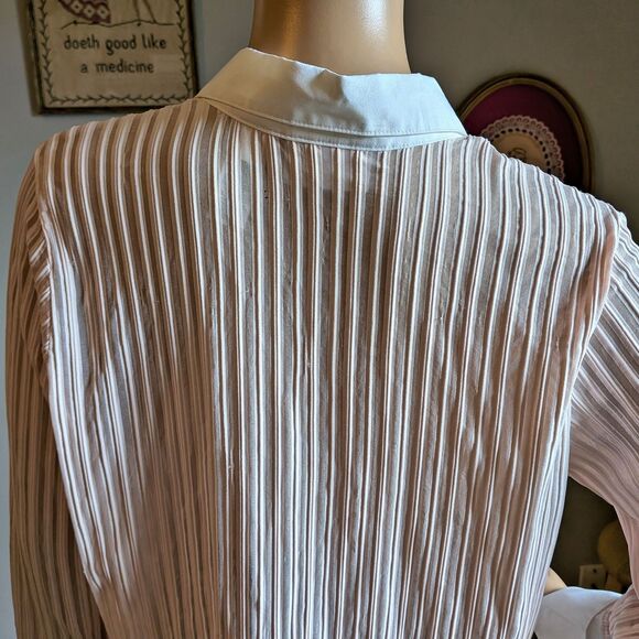 Vintage Y2K Liz Claiborne Blouse Zip Front Pink Striped Mesh Plus Size 1X Petite - Picture 10 of 11